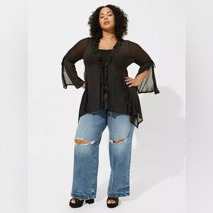 Torrid Mesh Tie Front Kimono Black Size 2x NWT Brand New